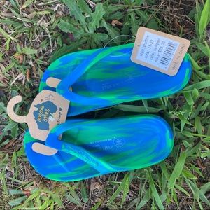 Aussie Soles Green & Blue Starfish Flip Flops